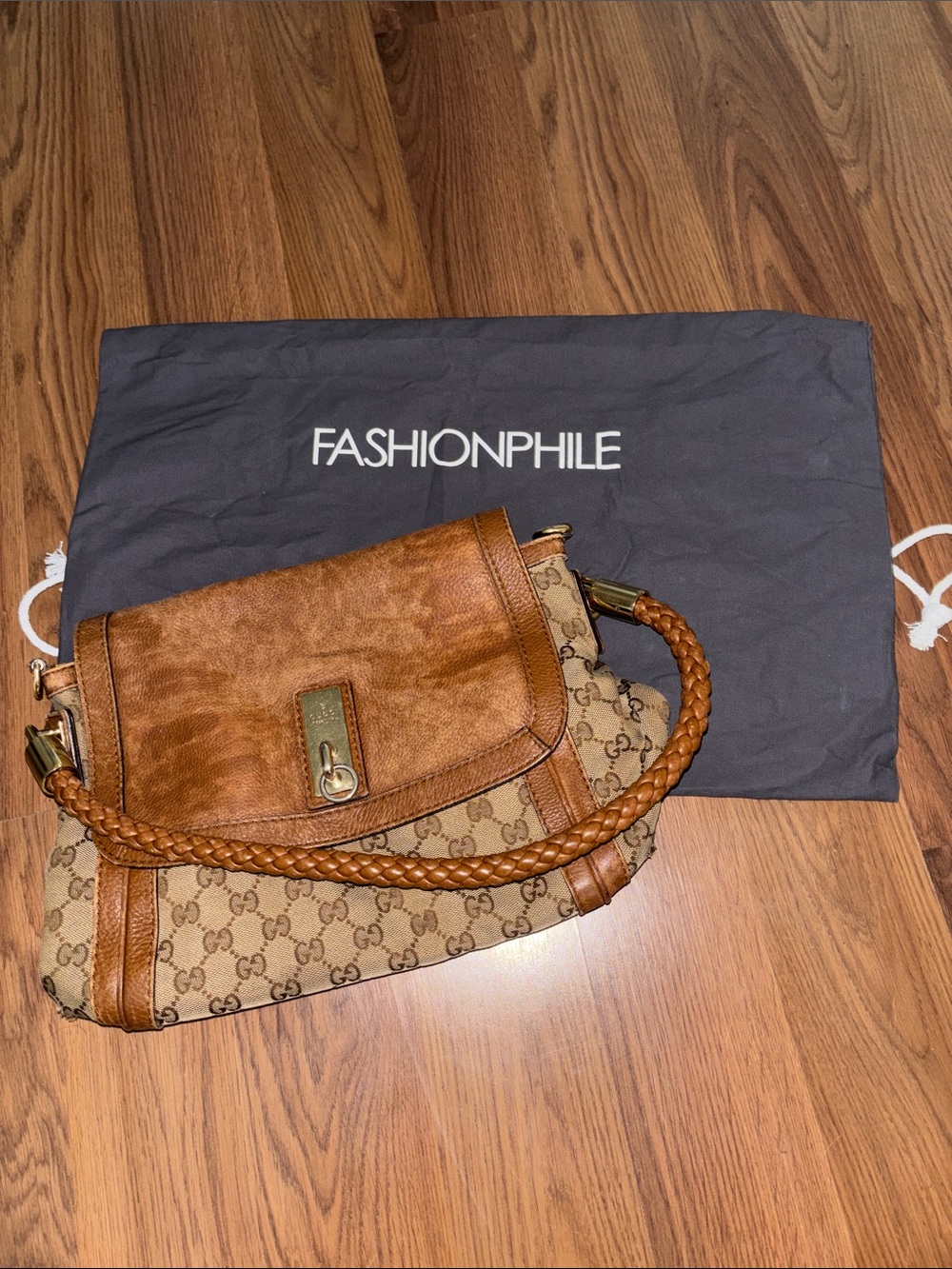 Gucci Brown Leather & Monogram Shoulder Hobo